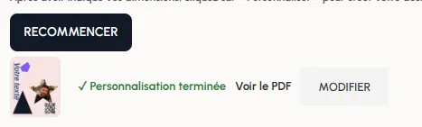 Personnalisation terminée : accès à « Voir le PDF » et à « MODIFIER ».