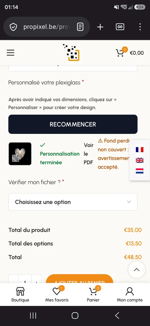Confirmation sur smartphone, avec accès au PDF.
