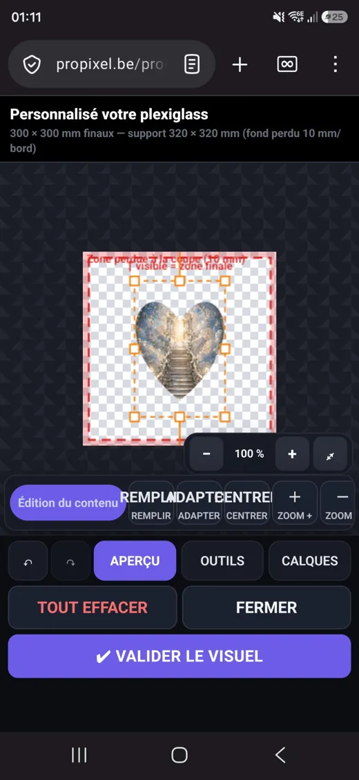 Sur mobile, les mêmes commandes se trouvent sous l’aperçu.