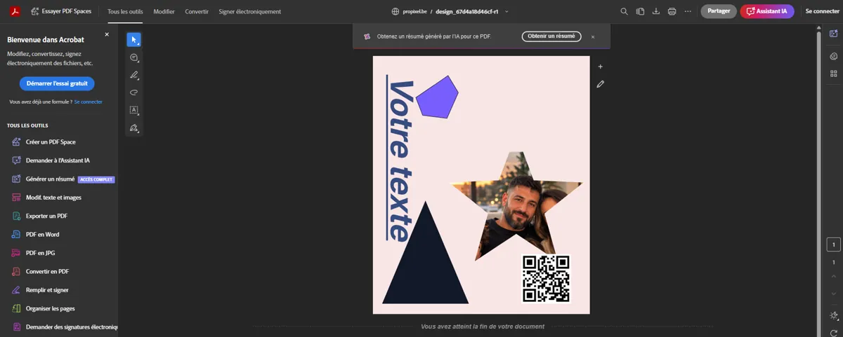 Exemple de PDF généré, ouvert sur ordinateur.