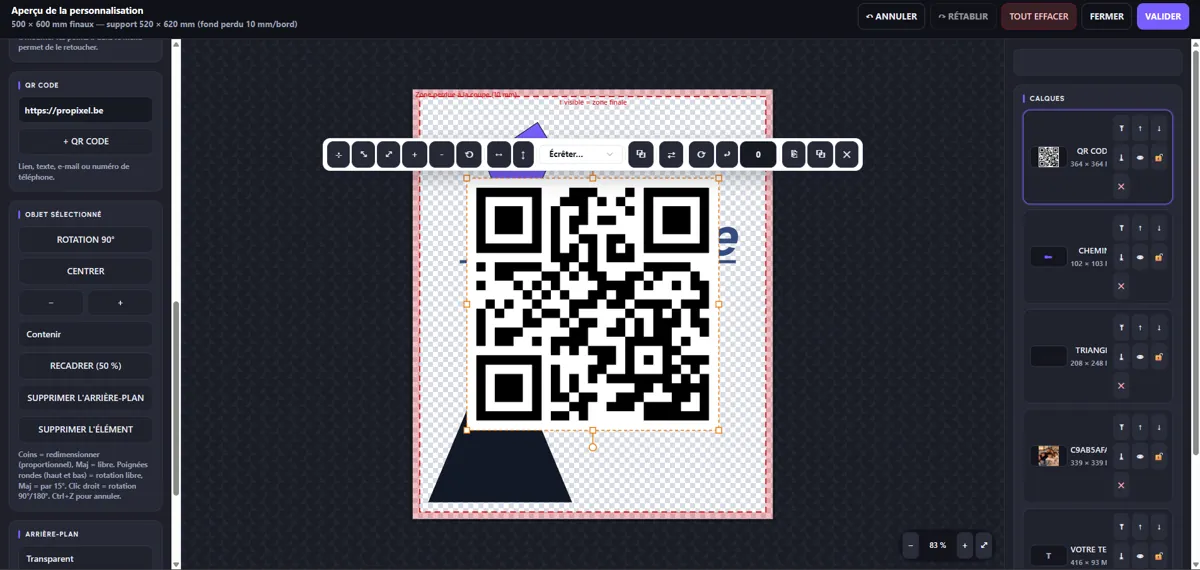 Génération d’un QR code depuis les outils.