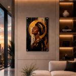 Tableau Vertical Plexiglas – Portrait Africain Élégance Dorée